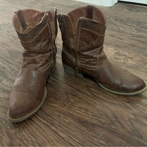 Tan Faux Leather Ankle Boots